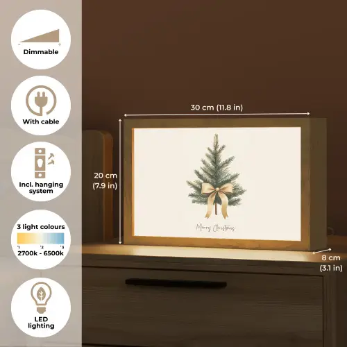 Kerstboom - Kerst - Merry Christmas - Beige Light Box met kabel (Tafellamp) klein -USP_EN