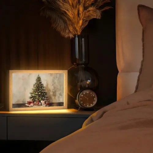 Kerstboom - Versierd - Kleurrijk Light Box met kabel (Tafellamp) klein -sfeer1
