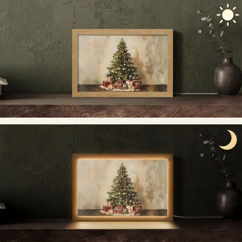 Kerstboom - Versierd - Kleurrijk Light Box met kabel (Tafellamp) klein -sfeer3