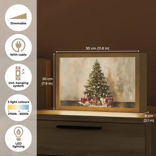 Kerstboom - Versierd - Kleurrijk Light Box met kabel (Tafellamp) klein -USP_EN