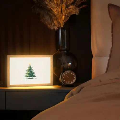 Kerstboom - Illustratie - Ster - Sneeuw Light Box met kabel (Tafellamp) klein -sfeer1