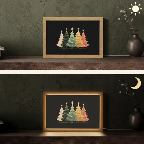 Kerstbomen - Kleurrijk - Lichtjes - Ster Light Box met kabel (Tafellamp) klein -sfeer3