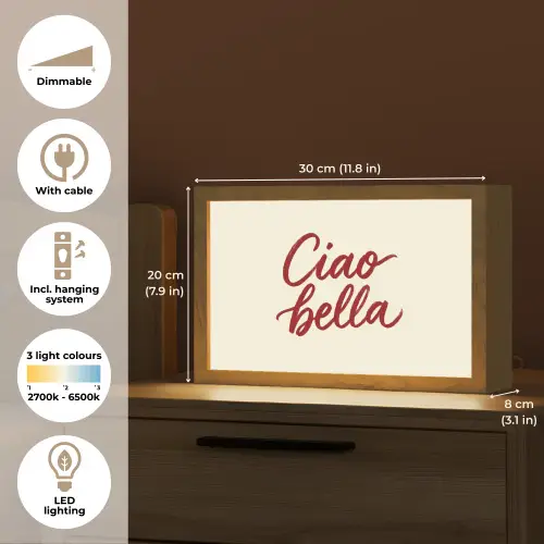 Ciao bella - Rood - Wit - Minimalistisch Light Box met kabel (Tafellamp) klein -USP_EN