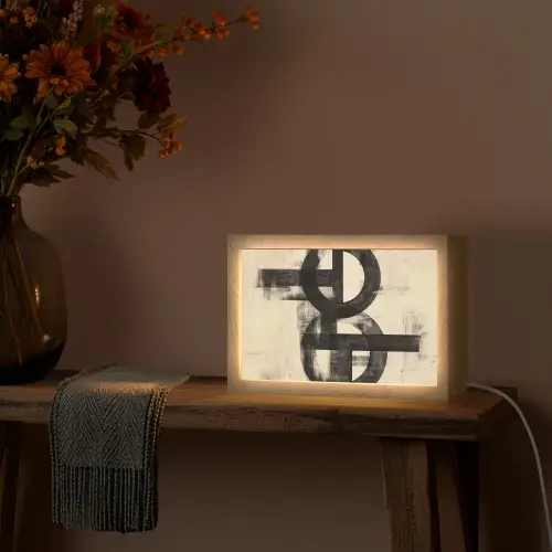 Cirkels - Balken - Zwart - Abstract Light Box met kabel (Tafellamp) klein -sfeer4