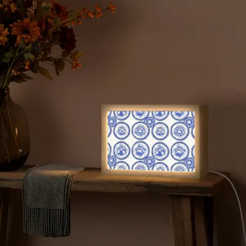 Cirkels - Bloemen - Blauw Light Box met kabel (Tafellamp) klein 924 -sfeer4