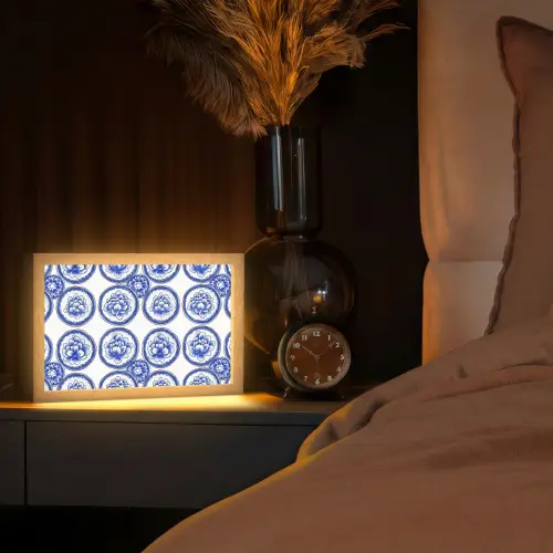 Cirkels - Bloemen - Blauw Light Box met kabel (Tafellamp) klein 924 -sfeer1