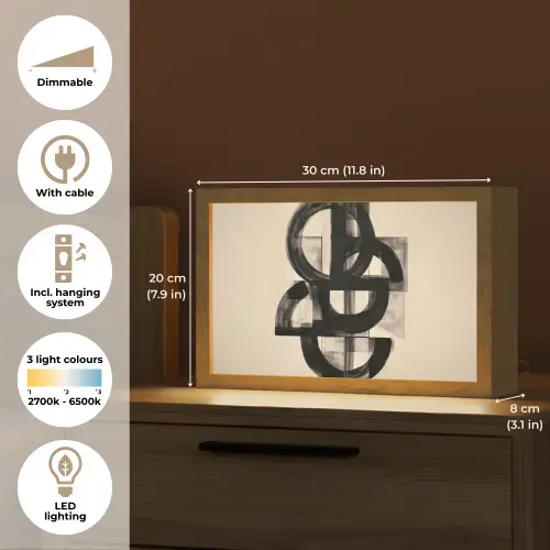 Cirkels - Lijnen - Vormen - Zwart Light Box met kabel (Tafellamp) klein -USP_EN