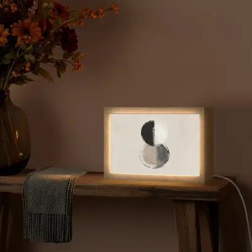 Cirkels - Strepen - Minimalistisch - Zwart Light Box met kabel (Tafellamp) klein -sfeer4