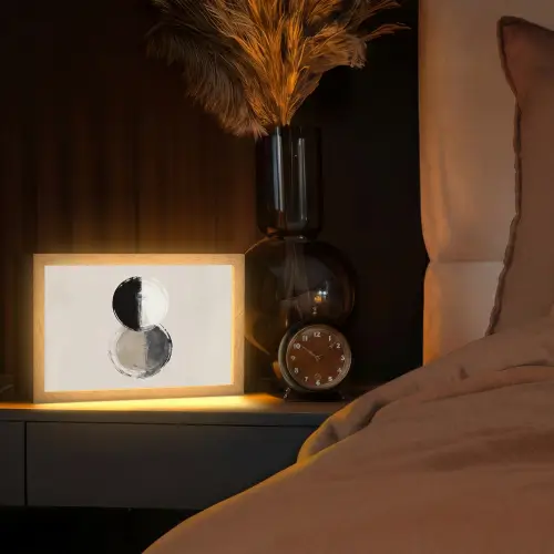 Cirkels - Strepen - Minimalistisch - Zwart Light Box met kabel (Tafellamp) klein -sfeer1