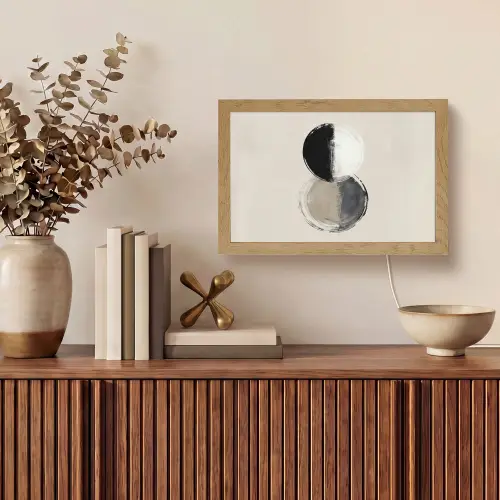 Cirkels - Strepen - Minimalistisch - Zwart Light Box met kabel (Tafellamp) klein -sfeer2
