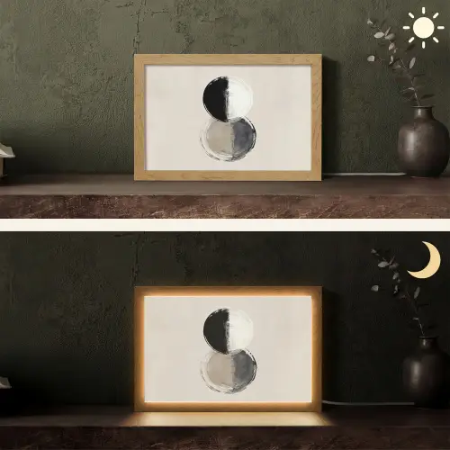 Cirkels - Strepen - Minimalistisch - Zwart Light Box met kabel (Tafellamp) klein -sfeer3