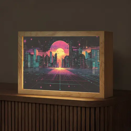 Stad - Gebouwen - Zon - Geel Light Box met kabel (Tafellamp) klein -z3d_website