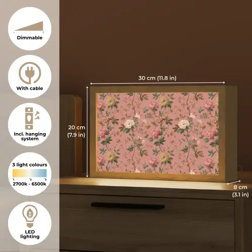 Klassiek - Botanisch - Roze Light Box met kabel (Tafellamp) klein 924 -USP_EN