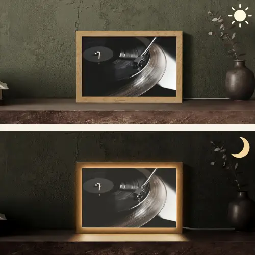 Close-up - Vinylplaat - Platenspeler - Zwart Light Box met kabel (Tafellamp) klein -sfeer3