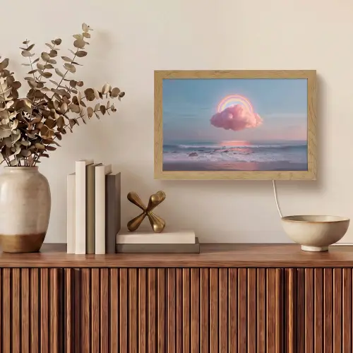 Wolk - Regenboog - Zee Light Box met kabel (Tafellamp) klein -sfeer2