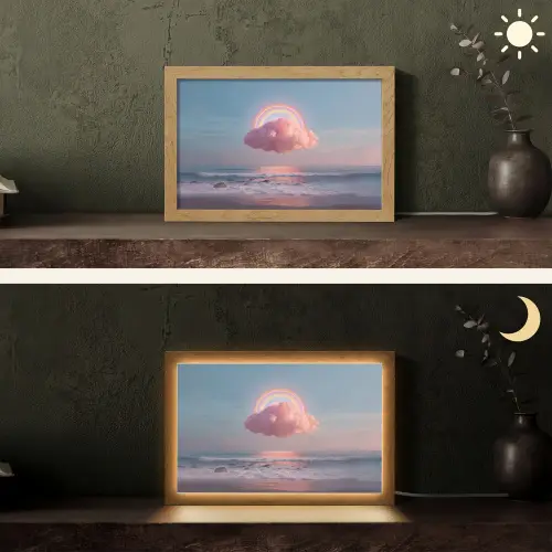 Wolk - Regenboog - Zee Light Box met kabel (Tafellamp) klein -sfeer3