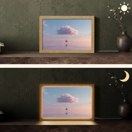 Wolk - Schommel - Kleurrijke lucht Light Box met kabel (Tafellamp) klein -sfeer3