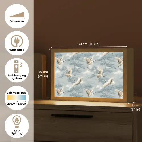 Wolken - Kraanvogels - Blauw Light Box met kabel (Tafellamp) klein 924 -USP_EN
