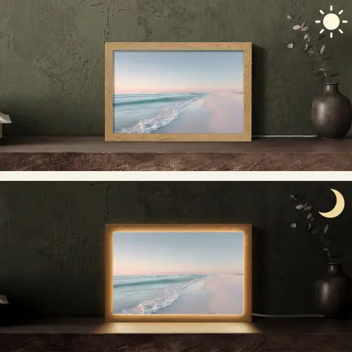 Kustlijn - Pastel - water Light Box met kabel (Tafellamp) klein -sfeer3