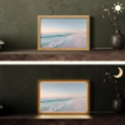Kustlijn - Pastel - water Light Box met kabel (Tafellamp) klein -sfeer3