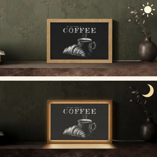 Koffie - Croissant - Tekst Light Box met kabel (Tafellamp) klein -sfeer3