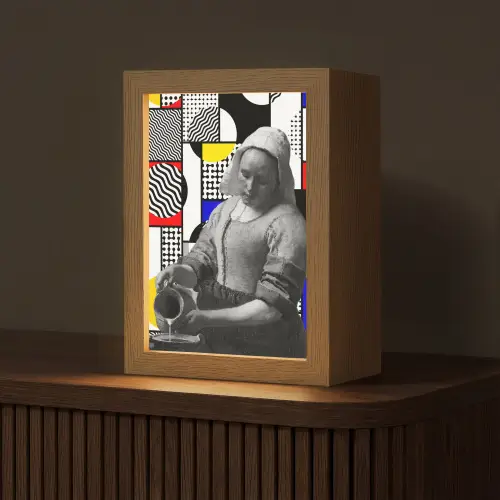 Collage - Mondriaan - Melkmeisje Light Box met kabel (Tafellamp) klein -z3d_website