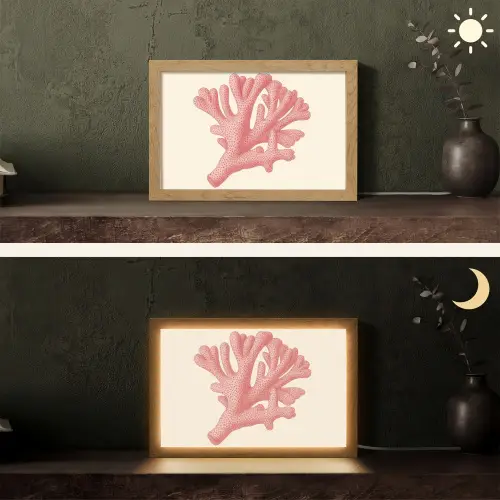 Koraal - Stipjes - Roze Light Box met kabel (Tafellamp) klein -sfeer3