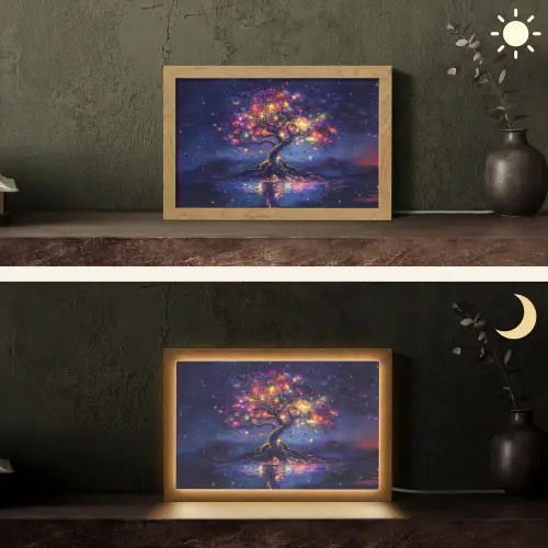 Kosmisch - lichtboom - Kerst - Kleurrijk Light Box met kabel (Tafellamp) klein -sfeer3