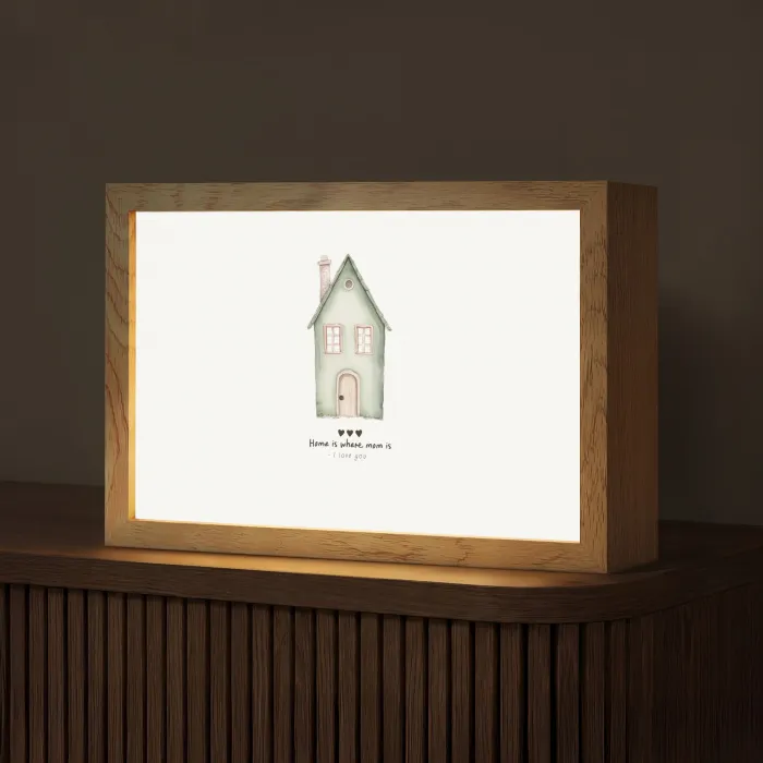 Huisje - Groen - Tekst - Liefdevol Light Box met kabel (Tafellamp) klein -z3d_website