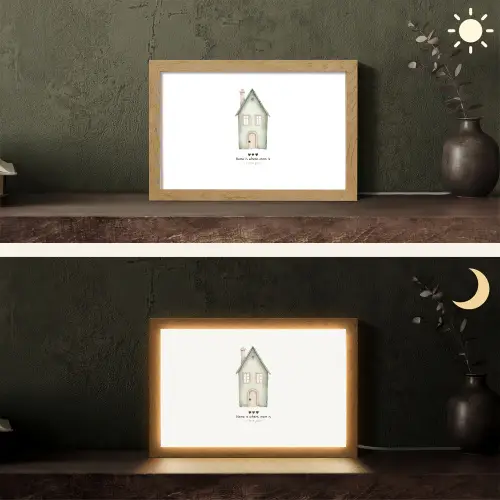 Huisje - Groen - Tekst - Liefdevol Light Box met kabel (Tafellamp) klein -sfeer3