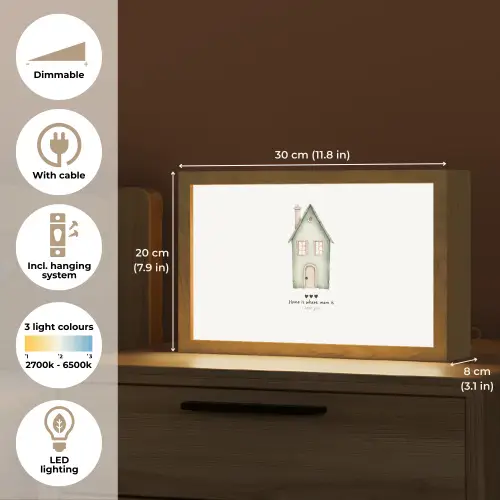 Huisje - Groen - Tekst - Liefdevol Light Box met kabel (Tafellamp) klein -USP_EN