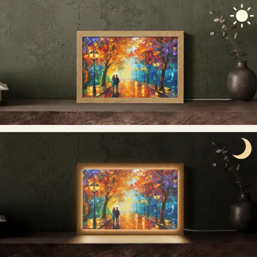 Koppel - Liefde - Bos - Kunst Light Box met kabel (Tafellamp) klein -sfeer3