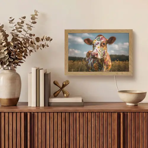 Koe - Bloemen - Weiland Light Box met kabel (Tafellamp) klein -sfeer2