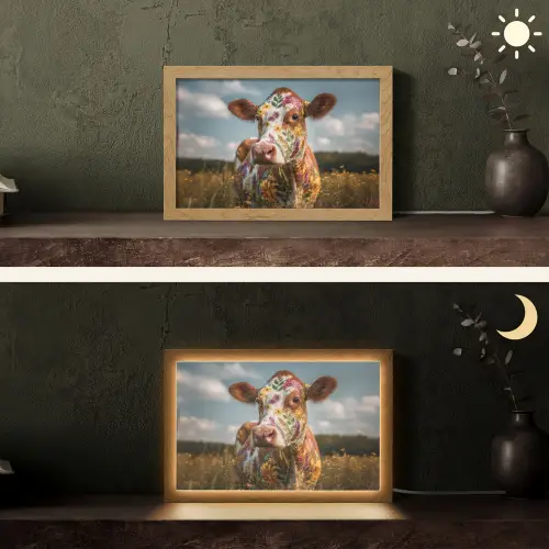 Koe - Bloemen - Weiland Light Box met kabel (Tafellamp) klein -sfeer3