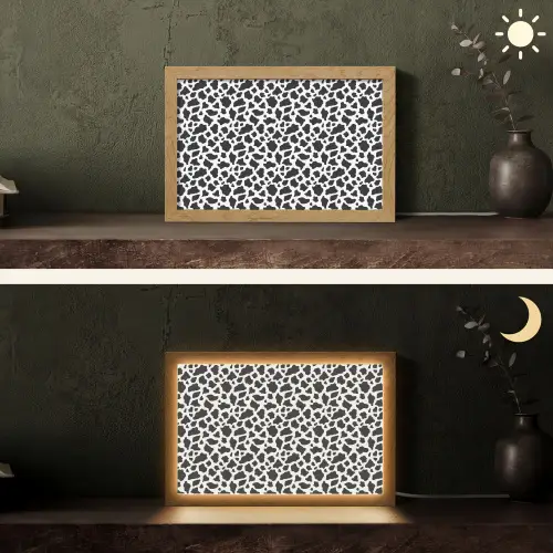 Koe - Vlekken - Patroon - Zwart Light Box met kabel (Tafellamp) klein 924 -sfeer3