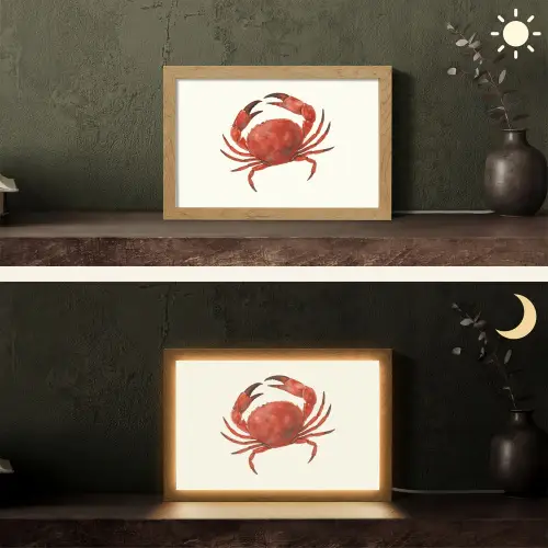 Krab - Felrood - Poten Light Box met kabel (Tafellamp) klein -sfeer3