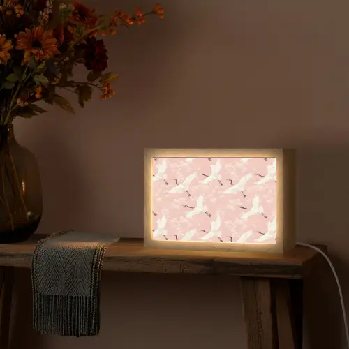 Kraanvogels - Bloesem - Roze Light Box met kabel (Tafellamp) klein 924 -sfeer4