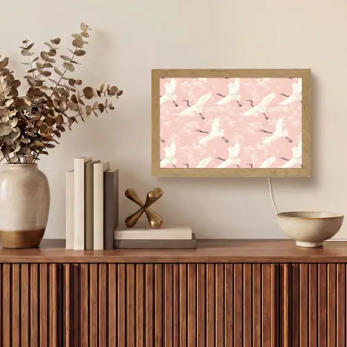 Kraanvogels - Bloesem - Roze Light Box met kabel (Tafellamp) klein 924 -sfeer2
