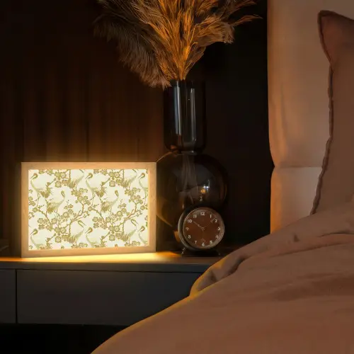 Kraanvogels - Kersenbloesem - Goud Light Box met kabel (Tafellamp) klein 924 -sfeer1