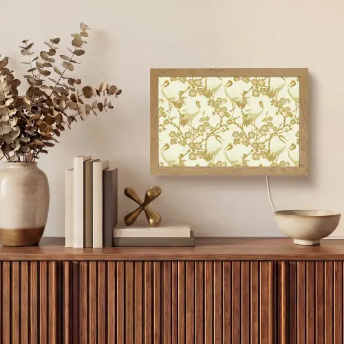 Kraanvogels - Kersenbloesem - Goud Light Box met kabel (Tafellamp) klein 924 -sfeer2
