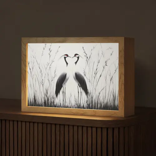Kraanvogels - Gras - Hartvorm - Zwart Light Box met kabel (Tafellamp) klein -z3d_website