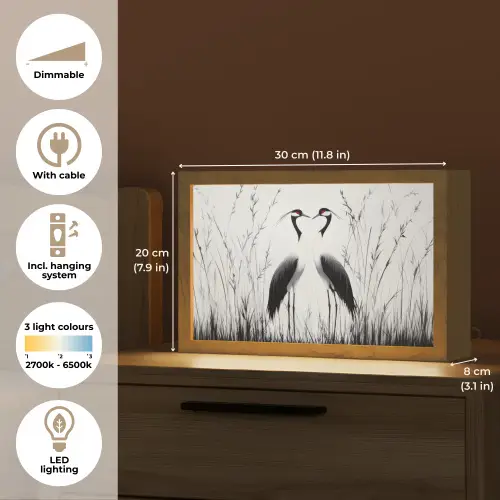 Kraanvogels - Gras - Hartvorm - Zwart Light Box met kabel (Tafellamp) klein -USP_EN