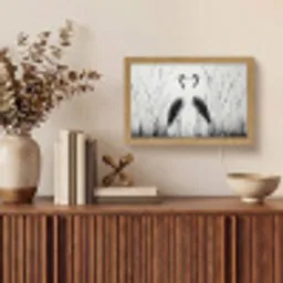 Kraanvogels - Gras - Hartvorm - Zwart Light Box met kabel (Tafellamp) klein -sfeer2