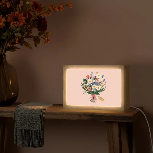 Margrieten - Boeket - Strikje - Roze Light Box met kabel (Tafellamp) klein -sfeer4