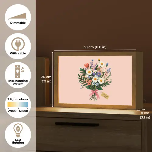 Margrieten - Boeket - Strikje - Roze Light Box met kabel (Tafellamp) klein -USP_EN