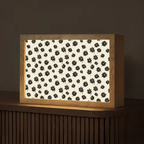 Madeliefjes - Grafisch - Zwart - Beige Light Box met kabel (Tafellamp) klein 924 -z3d_website