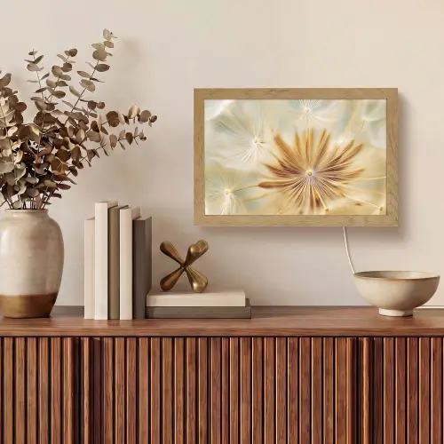 Paardenbloem - Beige - Abstract - Modern - Natuur Light Box met kabel (Tafellamp) klein -sfeer2