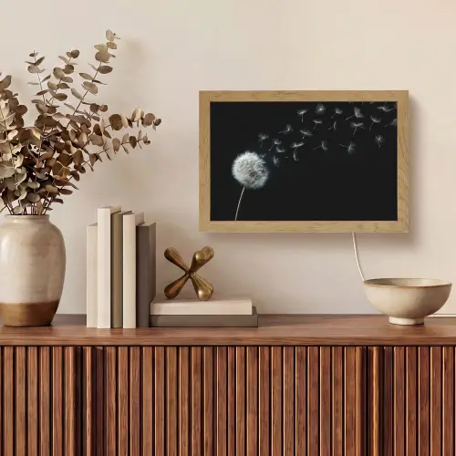 Paardenbloem - Zwart - Natuur Light Box met kabel (Tafellamp) klein -sfeer2