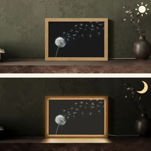 Paardenbloem - Zwart - Natuur Light Box met kabel (Tafellamp) klein -sfeer3