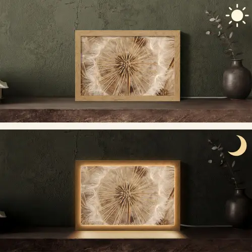 Paardenbloem - Bloemen - Natuur - Bruin Light Box met kabel (Tafellamp) klein -sfeer3